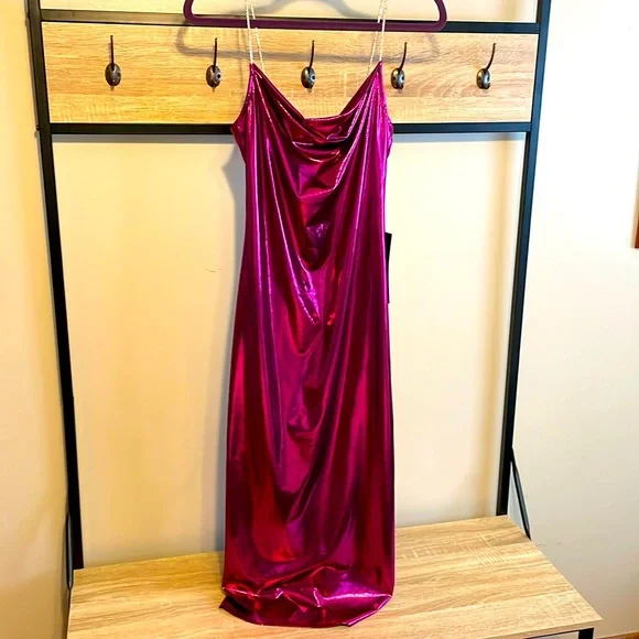 bebe | Dresses | Nwt Bebe Pink Metallic Maxi Dress With Rhinestone Straps |  Poshmark